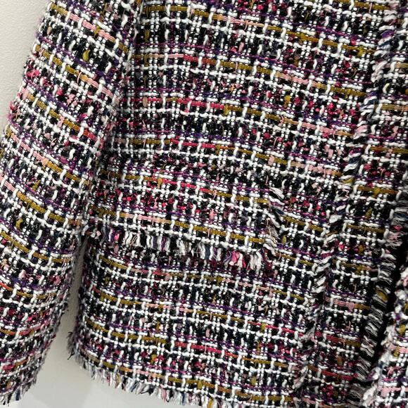 Ann Taylor Multicolor Tweed Blazer Jacket Fringe Trim Size 12 Parisian Chic - Picture 3 of 10